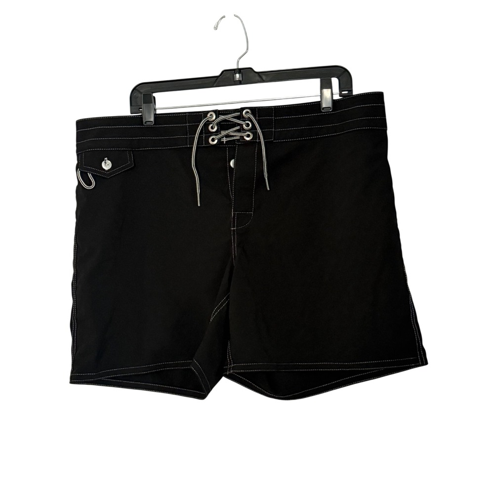 Birdwell Beach Britches Board Shorts 405 Black Contrast Stitch Lace Up Swim - 18